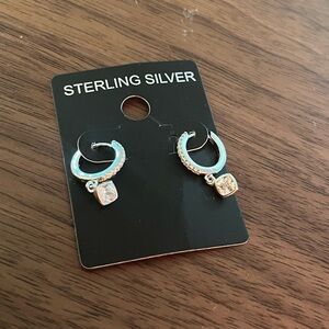 Sterling Silver Huggie Hoops with Gem Dangle